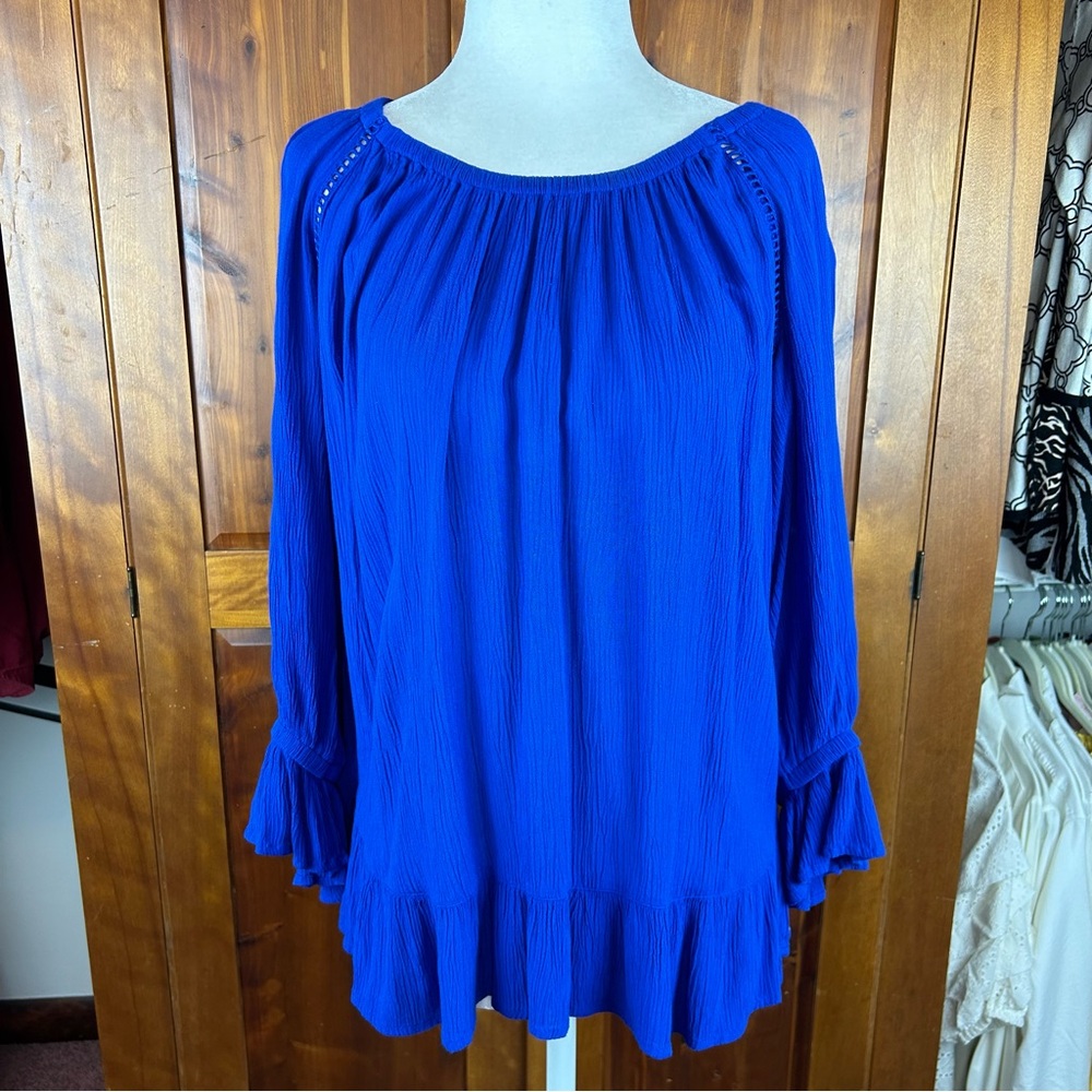 INC International Concepts Blue Boho Peasant Blouse Cottagecore Festival Y2K